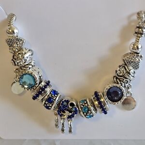 Elegant Silver and Blue Charm Bracelet New